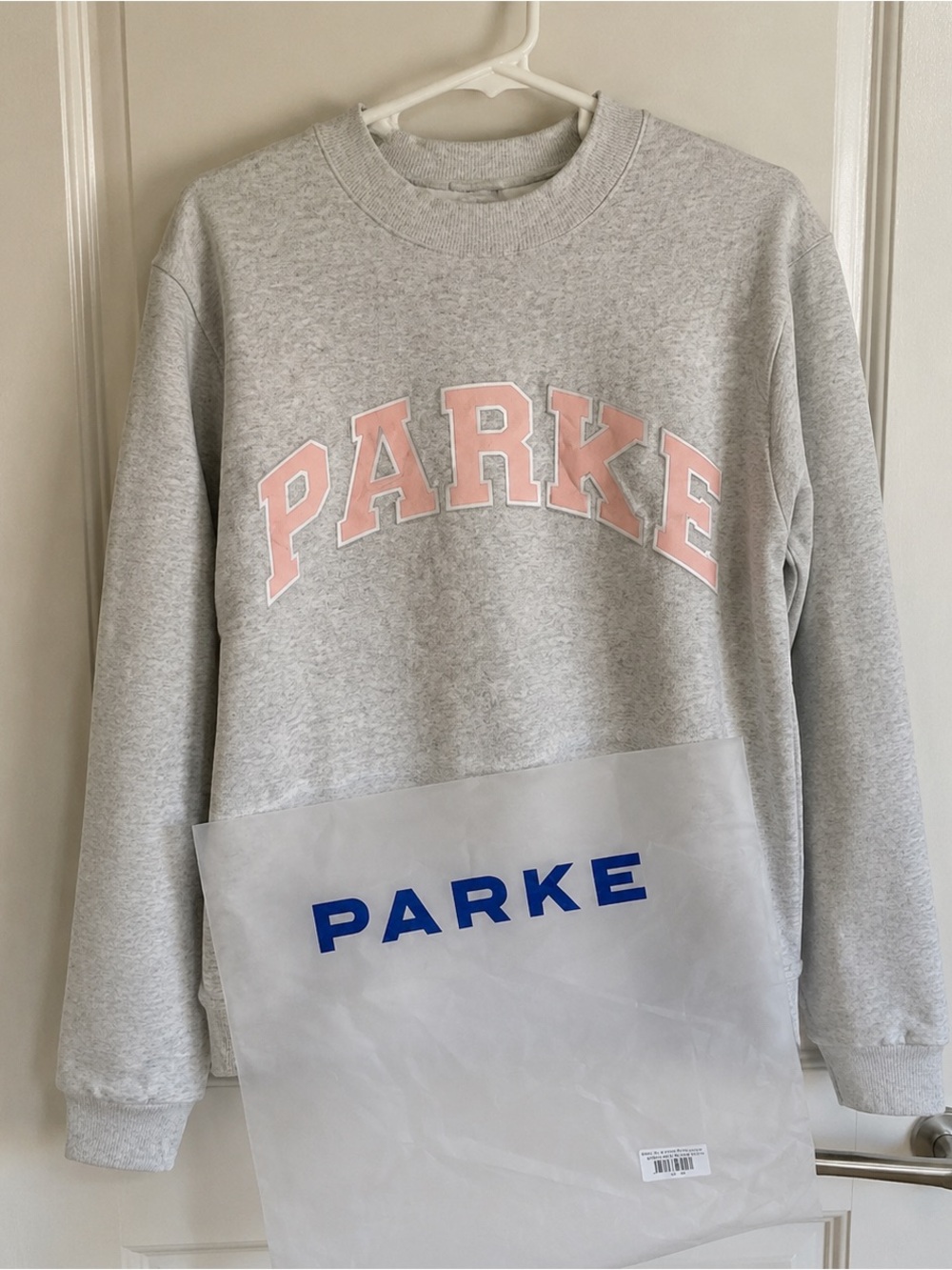 Parker Light Gray Crewneck Sweatshirt with Pale Pink Lettering - Picture 2 of 4